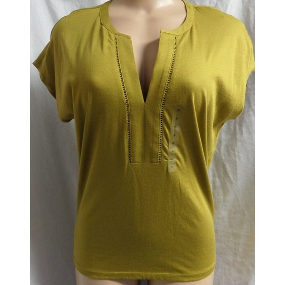 LOFT Tops - "LOFT" GREEN SPLIT NECK CAP SLEEVES EYELET NECK SOFT KNIT TOP BLOUSE SZE: M NWT